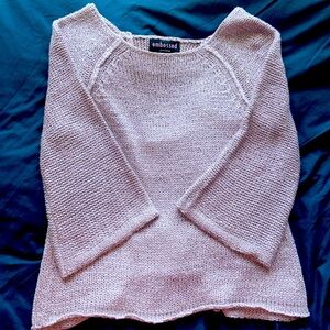 Embossed Junior Light Purple Cropped Sleeve Sweater